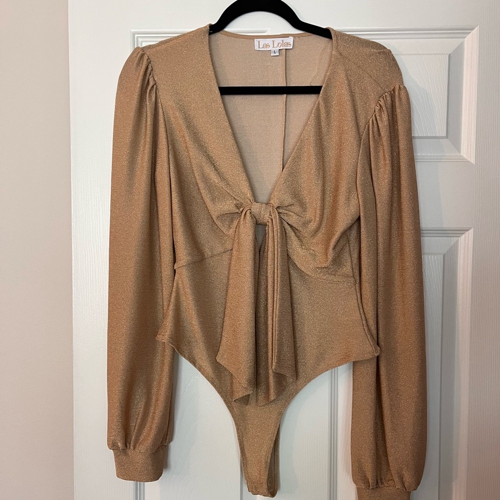 Shimmering Gold Tie-Front Bodysuit